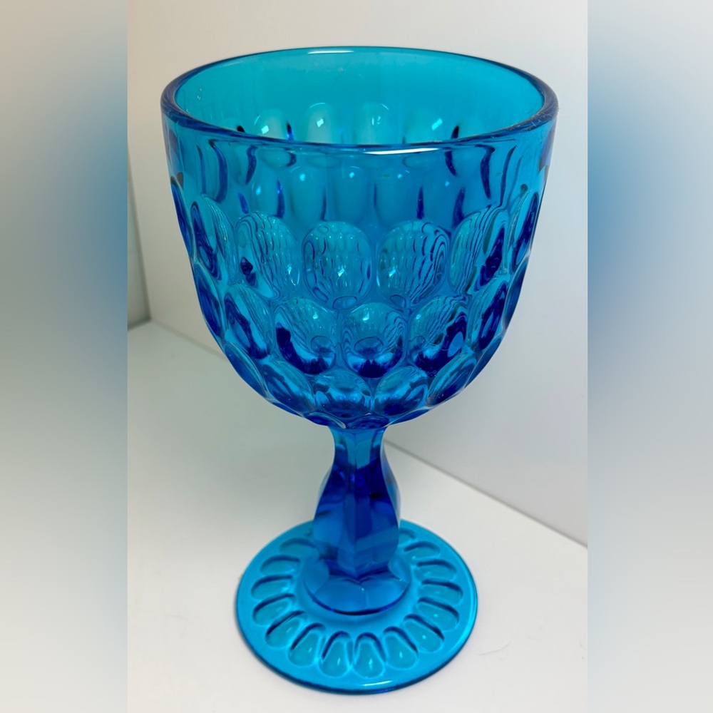 Fenton Colonial Blue Thumbprint Large Goblet Vintage Pristine Condition - Picture 2 of 8